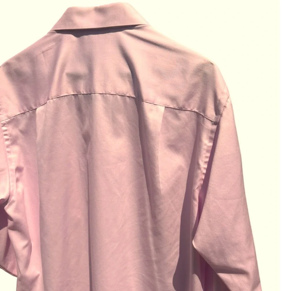 Dress Shirt Mens XL 17 34/35 Pink Sateen Wrinkle Free Long Sleeve GOOD CONDITION